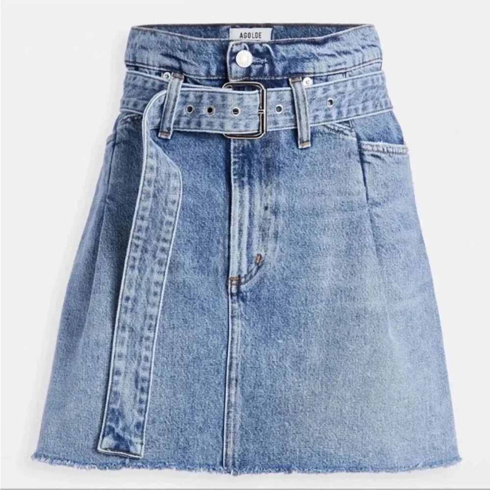 AGOLDE 90's Denim Mini Jean Skirt High Waisted Blue Cotton Festival Size 24 - Picture 4 of 13